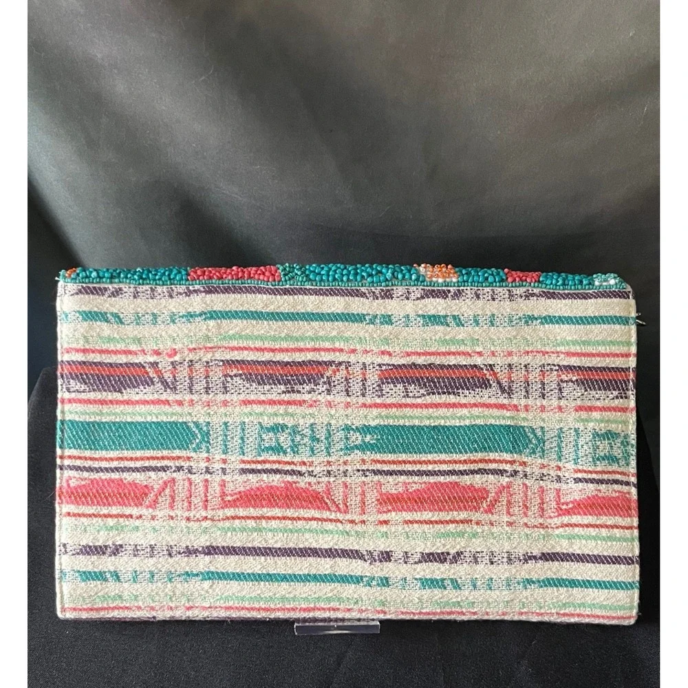 America‎ & Beyond Beaded Clutch Crossbody Handbag Turquoise Colorful Party Purse
